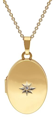 trendor Medaillon mit Diamant Gold 585/14K an vergoldeter Silberkette 15540-42 42 cm