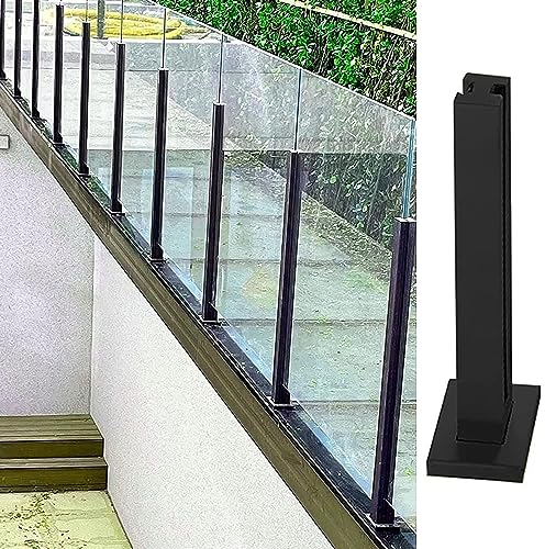 Zaunsäulen Glasgeländer Schwarzes Glasbalustradengeländerpfosten für Plastik/ Holz/ Acrylpanel, Terrasse/ Schaltertoper/ Loft -Zaunpaneele Säule, Glasklemme Handlauf -Kit ( Color : Black Mid post , Si