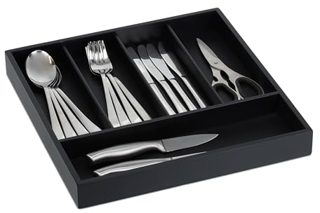 Relaxdays Besteckkasten, 5 Fächer, Schubladen Ordnungssystem, HBT: 4 x 34 x 33,5 cm, Bambus, Besteck Organizer, schwarz