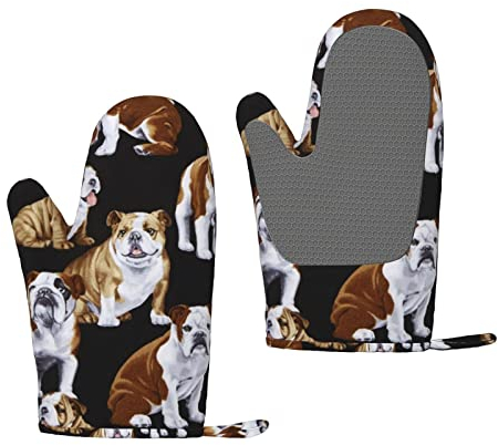 Silikon-Ofenhandschuhe mit englischen Bulldoggen, 1 Paar, rutschfest und hitzebeständig, Ofenhandschuhe für Küche, Grillen, Mikrowelle, Backofen und Grill
