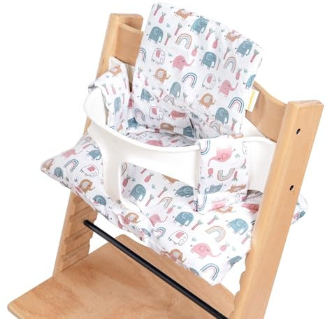 DADOUMAN Waterproof & Extra Padded Dining Chair Seat Cushion, Wipe Clean Cushion for Stokke Tripp Trapp High Chair Only, 18 L x 11 W, Cartoon Printing Each (Colorful Elephants)