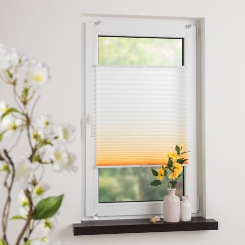 Bedrucktes Klemmfix-Plissee mit Farbverlauf, Lichtschutz, Sichtschutz, verspannt, ohne Bohren oder Schrauben, Breite: 110 cm/Länge: 130 cm, apricot