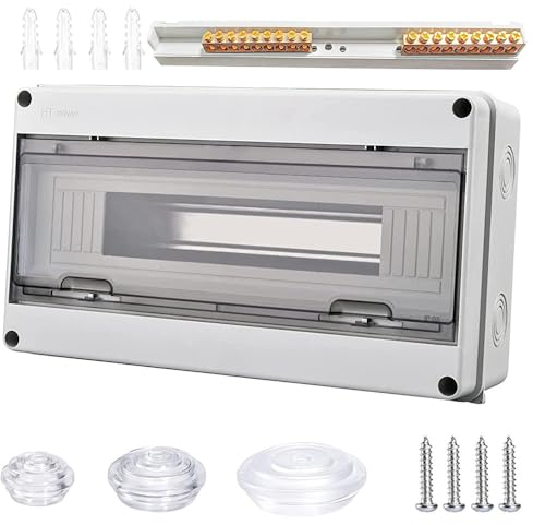 Sumeber Sicherungskasten Aufputz, Verteilerkasten Aufputz IP65, mit Messingklemmen, Unterverteilung Aufputz 1 Reihig für 5-24 Modules, für Außenbereichen, Gärten, Bauernhöfe, Ladesäulen (18 Wege)