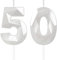 White 50th Birthday Candles for Cake, Number 50 Candle for 50th Birthday Decorations, 3D Design Cake Topper Decor for Boy Girl Women Men Birthday Theme Party Weddings Anniversary Celebration Supplies