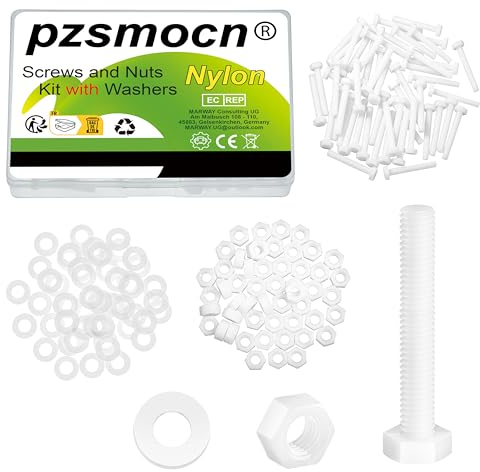 Pzsmocn 150 Stück/50 Sätze M6*40 mm Weißes Nylon Kunststoff Äußeres Sechseck Schrauben-Muttern-Kombinationsset mit Isolierscheibe, Standardgröße für Heimwerker und Elektronische Montage.