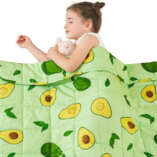 yescool Weighted Blanket 3 Pounds Cooling Weighted Lap Blanket, Green Avocados Heavy Blanket for Sleeping, Breathable Weighted Throw Blanket Gifts for 20-40lbs,36x48