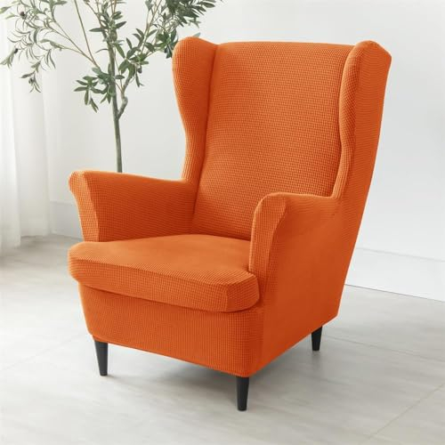 Hixingo Jacquard Einfarbig 2-Teilig Ohrensessel Überzug, Mit Kissenbezug Sesselbezüge, Abnehmbar Polyester Ohrensessel Bezug, für Wohnzimmer Schlafzimmer Hotel Sesselschoner (Orange)