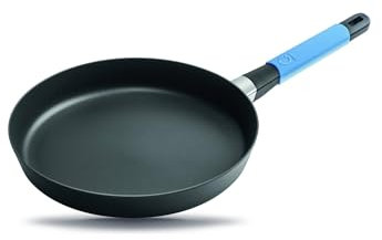 SQUALITY Flachpfanne, Bratpfanne, Aluminiumguss, Biotan® Beschichtung, 6 mm Boden, gleichmäßige Wärmeleitung, backofenfest bis 180 Grad (Hellblau, 28cm Induktion)