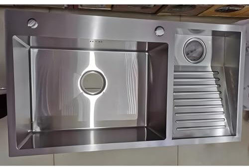 DSMRLEOP Lavabo à double vasque en acier inoxydable SUS 304 avec planche à laver intégrée, facile à nettoyer pour salle de bain, cuisine et balcon – Durable et polyvalent (argenté gauche, 100 cm)
