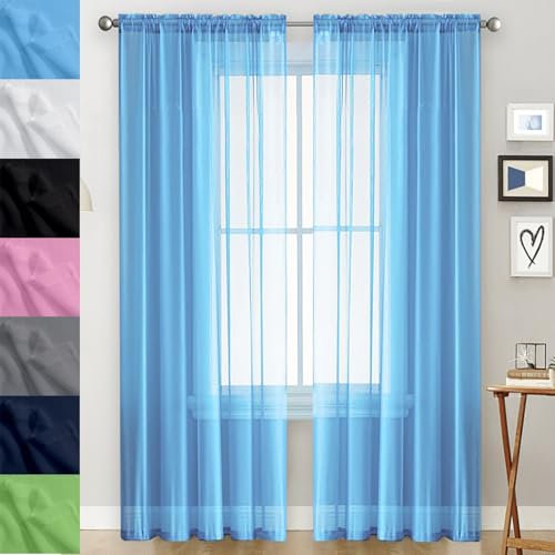 GAIFNAG Rideaux de Porte Chenille 200 x 120 cm 100% Polyester/Transparent Intérieurs Rideau Blanc Draperies à Oeillets pour Mariage de Noël Chambre, Bleu Ciel