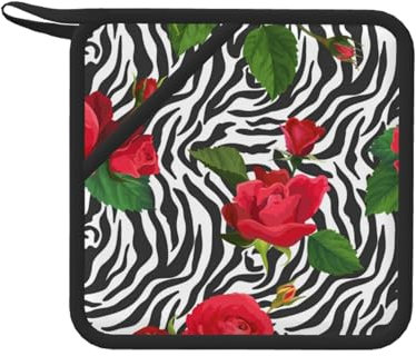 Zebra animale fiore rosso, Presine, Presine da cucina in silicone anti-caldo, resistenti al calore