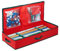 Relaxdays Geschenkpapier Aufbewahrungsbox, 2 Innentaschen für Geschenkbänder, Weihnachten, Geburtstag, rot/schwarz