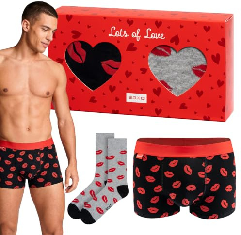soxo Valentinstag Boxershorts Herren Mit Socken - Geschenk Für Ihn M-XL | Valentines Day Gift, Unterwäsche, Underwear Men, Male Trunks, Partner Geschenk, Ich liebe dich, Jahrestag Präsent