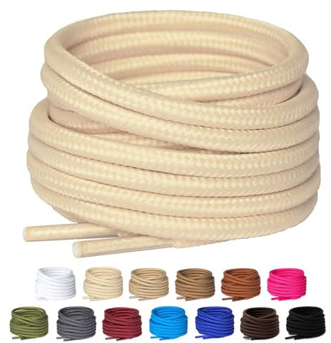 Olukssck 2 Pares Cordones Redondos para Botas, Cordones Duraderos para Botas de Senderismo y Calzado de Seguridad - 4 mm Diámetro, Crema, 180cm