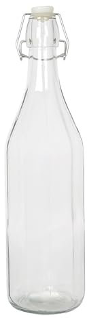 Argon Tableware 1.1 Litre Glass Bottle with Swing Top - Clear - 1x Reusable Empty Water Wine Milk Olive Oil Juice Gin Home Brew Brewing Drinking Fridge Dispenser Storage Jars with Stopper Lid