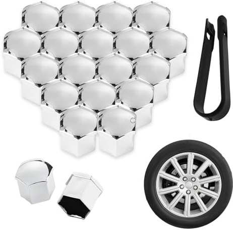 tianshao Lot de 20 Capuchons D'Écrou Roue pour Ford S-Max 2006-2014, Écrous Cache Boulon Roue Couvre-Écrous Pneu Hexagonaux avec Jeu D'Outils Retrait,Silver-21mm