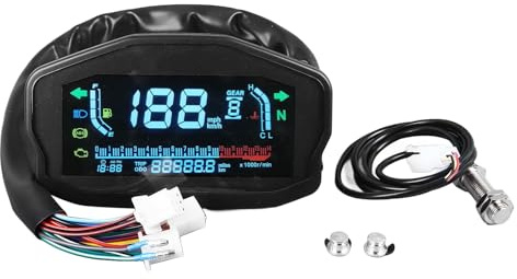 Grcfumo Velocímetro Moto Digital Universal, Cuadro de Instrumentos de Moto Multifunción con Pantalla LCD, Indicador de Nivel de Aceite, para la Mayoría de Motocicletas/Scooters