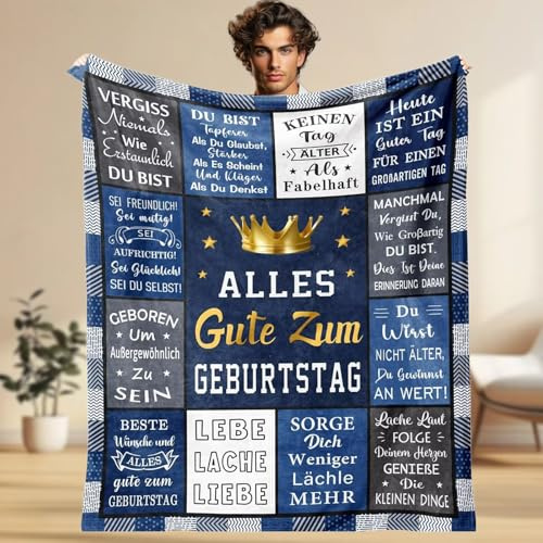 Aeoauter Geburtstagsgeschenk für Frauen Männer 150x200 cm - Personalisierte Decke für Papa, Opa, Freund & Bruder | Kuscheldecke Geburtstags Geschenk Mann