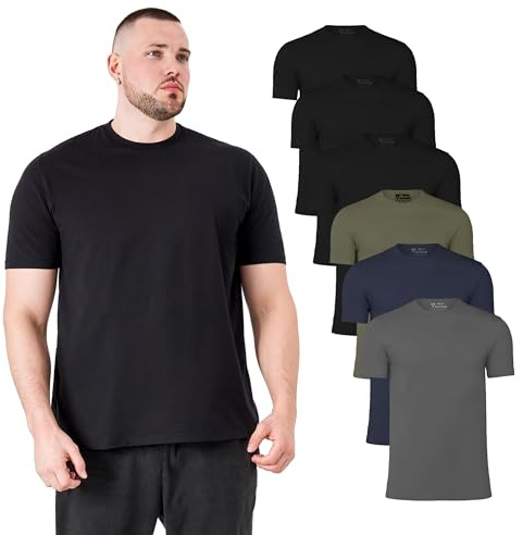 BUILT DIFFERENT T-Shirts 6-Pack Black Khaki Navy Carbon Big &Tall Men L-5XL | Crew neck tees for big men in Black, Khaki, Navy & Carbon, buttery soft Cotton-Poly blend with a flattering roomy comfy style