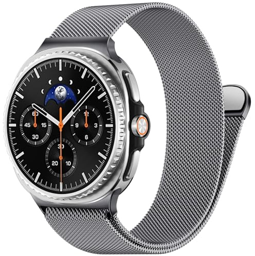 PIOWNN Metallarmband Kompatibel mit Samsung Galaxy Watch 9 Armband | Für Galaxy Watch 8 Armband, Edelstahl Metall Mesh Ersatzarmband mit Magnetverschluss, Für Galaxy Watch 8 Classic, Dunkelgrau