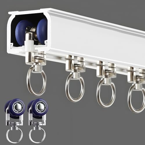 Vorhang Einzelschiene zur Wand & Deckenmontage, Aluminium Hochleistungs Gleitschienen für Fenster, Geräuschloses Einzelnes Vorhangschienensystem für Wohnzimmer, Schlafzimmer (Weiß, 1.6m)