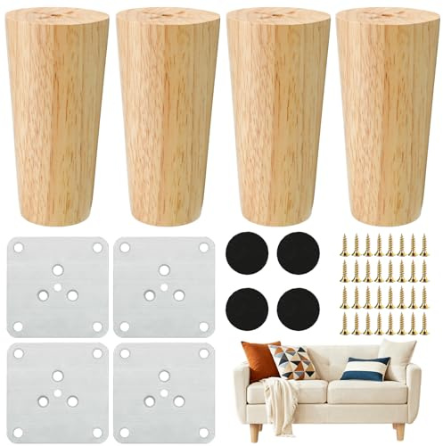 Aerzouser 4er Set Möbelbeine Holz aus Eiche, Stabile Möbelfüße Holz für Sofa, Bett und Schrank,Montageplatten & Schrauben (Gerade 10 cm)