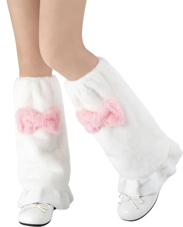 JWRHUH Stulpen Damen,Langlebig Bohemian Leg Warmers Beinstulpen Für Damen Geeignet,Gestrickt Verdicken Beinstulpen,Für Winter,Tanz,Sport und Alltag (1, weiß mit rosa Schleife)