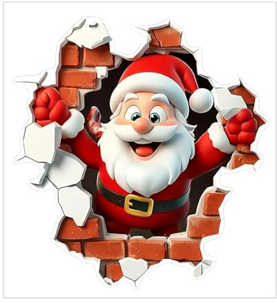 Weihnachtsaufkleber, Weihnachtsmann durch die Wand Motiv Aufkleber, Wandtattoo Weihnachtsmann Wandsticker, Weihnachtsaufkleber Selbstklebend für Wohnzimmer Home Schlafzimmer Fenster Tür Dekor