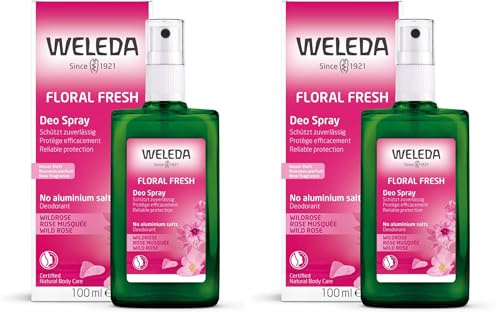 Weleda Deodorante Rosa mosqueta, sensuale profumo con oli essenziali naturali di rosa e ylang-ylang, senza sali d'alluminio e dermatologicamente testato (1X100 ml) (Confezione da 2)