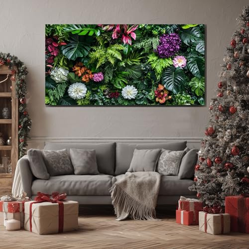 Tropisch Dschungel Bilder für die Wand Lebhaft Hortensie Leinwandbilder Groß für Schlafzimmer Regenwald Farn Wandbild für Wohnzimmer, XXL Kunstdruck auf Leinwand Wanddeko Kunst 80x160 cm