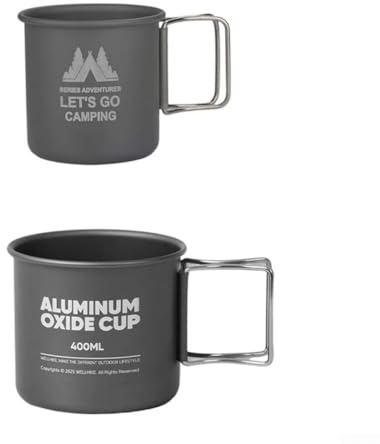 Lot de 2 tasses de camping portables avec poignées pliantes, tasse à café légère en alliage d'aluminium, tasse à boire pour randonnée, plein air (gris)