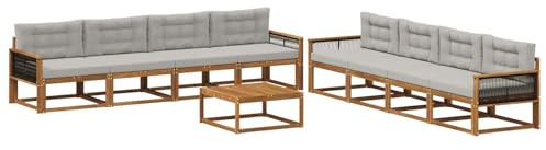 vidaXL Outdoor-Sofagarnitur mit Kissen 9 pcs Natur und Hellgrau, Garten-Sofa Set, modulare Lounge für draussen, wetterfestes Mobiliar, robuster Pool-Bereich