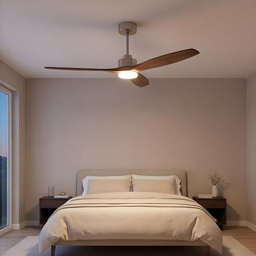 FORLIGHT - Ventilador Stem Evo ø1320mm Acero, Cristal Niquel satinado palas Madera oscura, Arenado