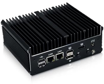 SJRC Lüfterlos Industrial Mini PC N100 | 2 x RS232/RS485 COM, Dual 2.5GbE I226-V LAN, 2 x HD & DP | Embedded Mini Computer, DDR4 8GB RAM 128GB M.2 SSD, Type-C, Mini-PCIe, SIM