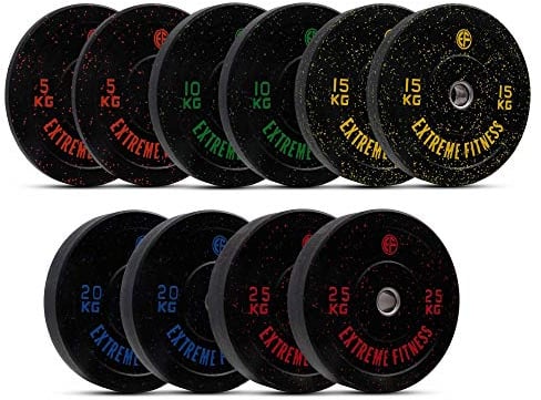 EXTREME FITNESS Olympic Weight Bumpler Plates Set - 2 Inch Weight Plates Set from 5kg to 25kg - Hi Temp Solid Rubber Gym Plates for Home and Commercial Gym Use - 5kg Weight Plate Pair