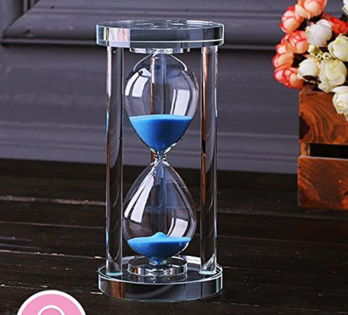 MINGZE Transparent Kristall Sanduhr Timer Sand Uhr Handwerk Glas Dekoration, 15 Minuten / 30 Minuten / 60 Minuten (Blau, 30 Minuten)