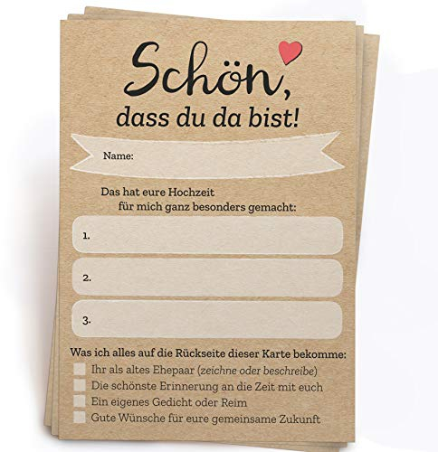 Kipitan 52x Gästebuch Karten mit INDIVIDUELLEN Fragen als Postkarten Hochzeitsspiel für Gäste oder als Alternative zum Hochzeitsgästebuch (DIN A6) - Jede Gästebuchkarte eine andere Frage