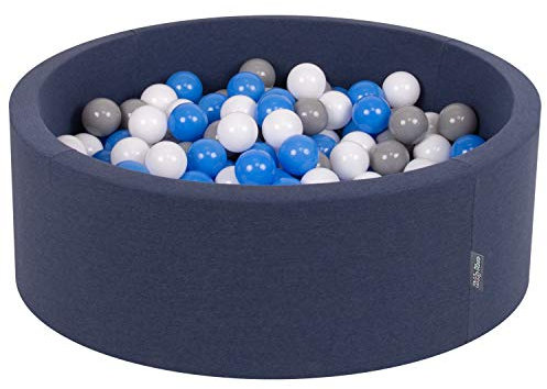KiddyMoon Piscine À Balles pour Bébé Rond 90X30cm/200 Balles 7Cm Fosses À Boules Jouet Enfant, Bleu Foncé: Gris/Blanc/Bleu