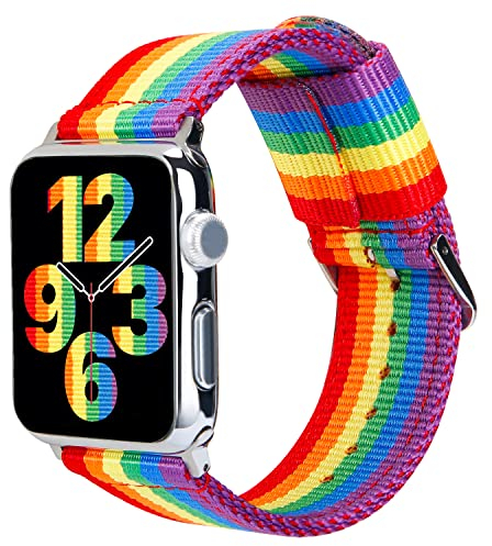ESTUYOYA Cinturino Pride compatibile con Apple Watch 49mm 46mm 45mm 44mm 42mm 41mm 40mm 38mm, Bracciale in Nylon LGTBI Rainbow per iWatch Series 10 9 8 7 6 5 4 3 2 1 SE Ultra 4