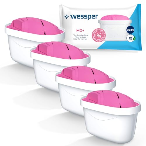 Wessper Magnesium Water Filter Cartridges 4 Pieces Dafi Unimax Aquaphor A5 Brita Maxtra+ Philips AWP212/10TASSIMO