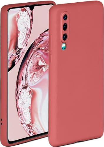 Oneflow Étui de protection souple en silicone, avec bords surélevés et double couche, compatible avec Huawei P 30, rouge mat