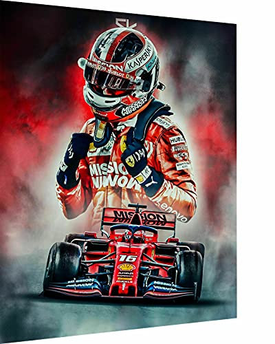 Magic Canvas Art - Bilder Ferrari Leclerc F1 Formel1 Leinwandbild 1- teilig Hochwertiger Kunstdruck modern Wandbilder Wanddekoration Design Wand Bild, Größe: 60 x 40 cm