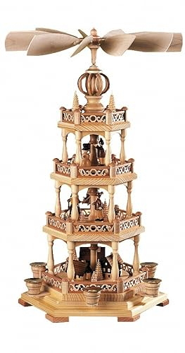 Müller Kleinkunst Weihnachtspyramide 4-stöckige Pyramide - Erzgebirgsmotiv - 54 cm - Original Erzgebirge
