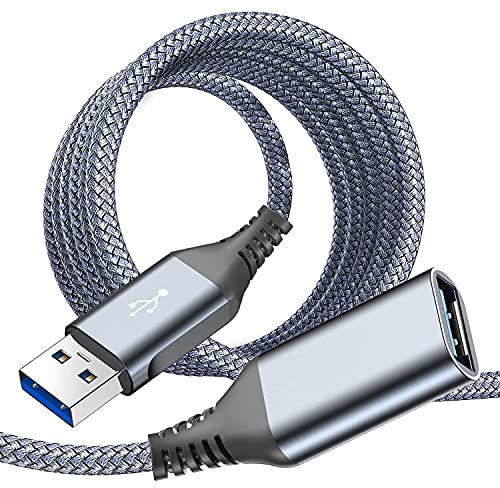 USB 3.0 Verlängerung Kabel 1M, USB Verlängerungskabel USB A Stecker auf A Buchse Nylon USB Kabel Verlängerung 5Gbps Superschnelle für Kartenlesegerät,Tastatur, Drucker, Scanner, Kamera, Hubs-Grau
