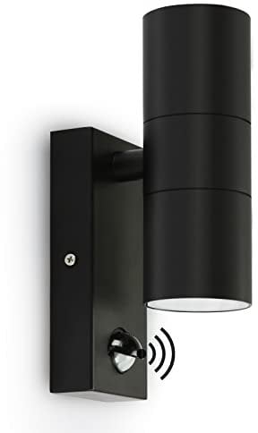 Kerry Outdoor Wall Lights, Up and Down Lamp with Motion Sensor, IP44 Black Stainless Steel Outside Lighting Mains Powered Fixtures, PIR Detector External Wall Sconce for Front Door, Porch, Garden