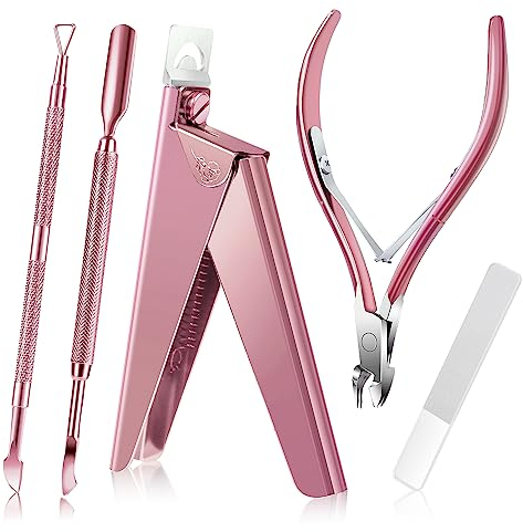 WEIYI Coupe Ongle,Pince Cuticule Ongle,Set Manucure et Pédicure 5 Pièces,Guillotine Capsule Ongle,Coupe Ongles Professionnel,Pince Ongle