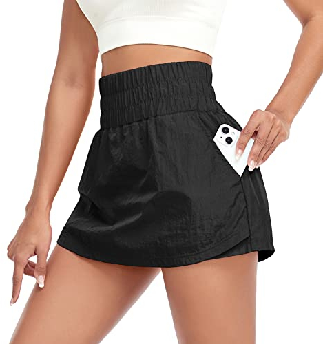 VUTRU Damen High Waist Tenniskleid Golf Mini Tennisröcke Sommer Sport Running Shorts Front Skirts Back Hosen schwarz s