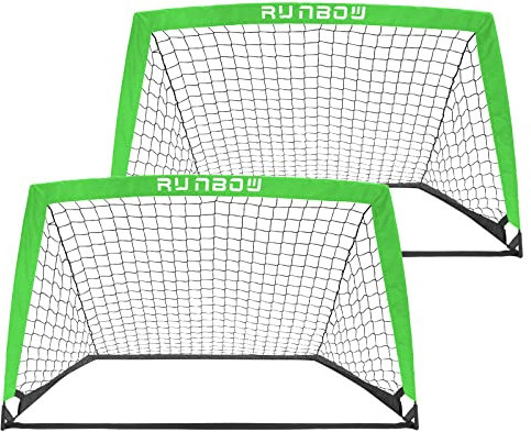 RUNBOW Tragbares Kinder-Fußballtor für Hinterhof, Kleinkinder, kleines Fußballtornetz, 2er-Set mit Tragetasche (1,2 x 0,9 m, Grün, 2 Stück)