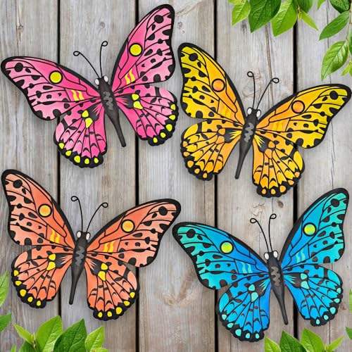 Wanddekoration aus Metall, Schmetterling, 24,4 cm, für den Außenbereich, Zaun, Wandkunst, hängende Dekoration für Garten, Hof, Wohnzimmer, Schlafzimmer, Terrasse, Balkon (4 Stück)