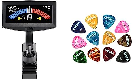 Korg AW-4G-BK Zubehör & CASCHA HH 2002 Guitar Picks 12er Set - Plektrum für Akustik-Gitarre E-Gitarre Ukulele Bass - hochwertige Plektren in 3 verschiedenen Stärken - Guitar Pick Set 12 Stück